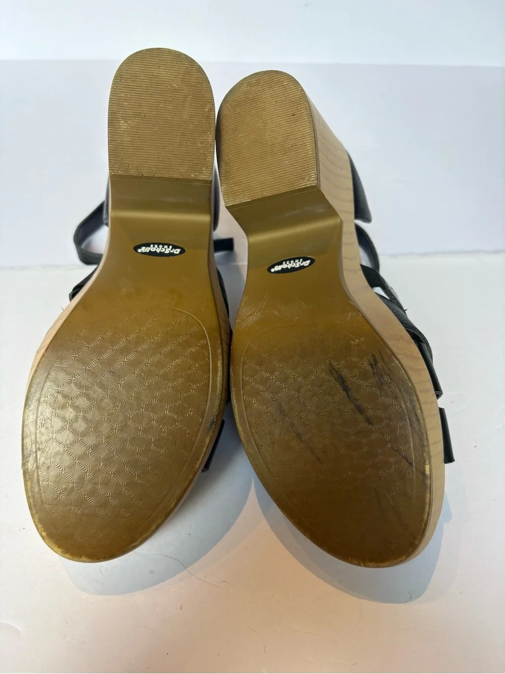 Dr. Scholls Women's Black Faux-Leather Platform Sandals with Ankle Strap Size 8.